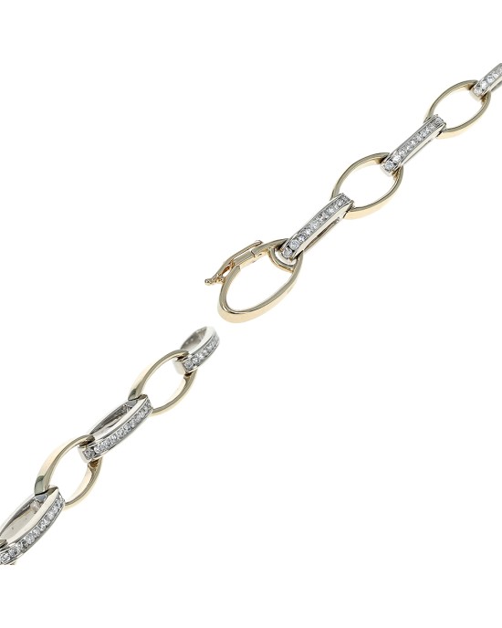 Diamond Oval Link Bracelet in 2 Tone Gold